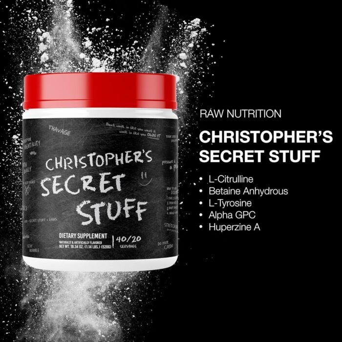 RAW Christopher's Secret Stuff Pre Workout Powder, Thavage (Tastes Like Winning) - Chris Bumstead CBUM Preworkout Supplement for Men & Women - Working Out, Hydration & Energy - 40 Servings - Image 3