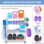 Dumbbell Rack, Yoga Mat Storage Rack - Weight Rack for Dumbbells, Home Gym Storage Rack for Yoga Mat, Dumbbells and Kettlebells, All in One Workout Equipment Storage with Caster Wheels - Image 4