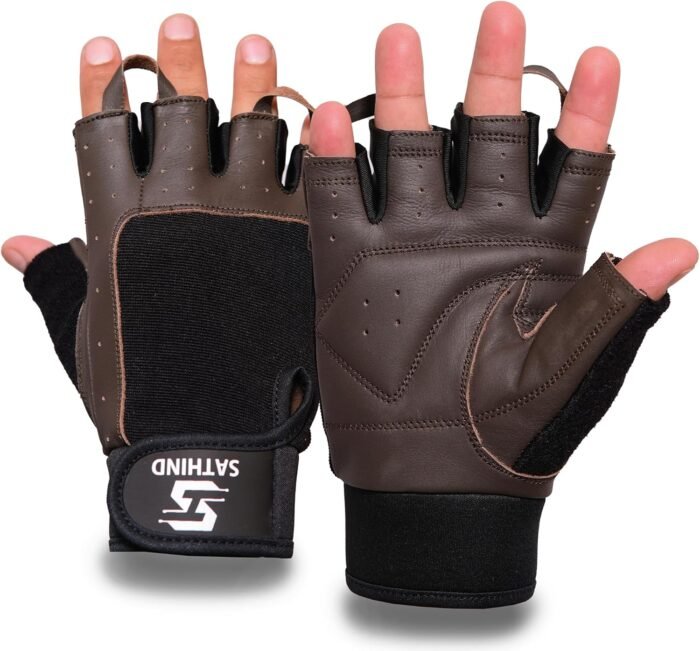 Leather Workout Gloves for Men & Women – Anti-Slip Weightlifting, Gym, and Cycling Gloves with StretchBack Mesh, Full Palm Protection Extra Grip for Fitness & Cross-Training Gloves - Image 2