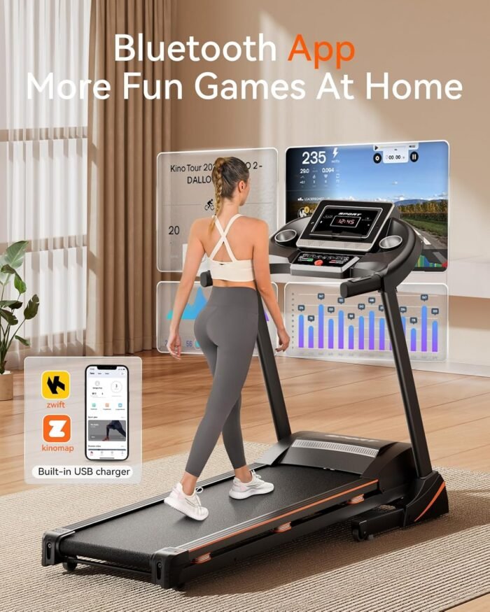 Treadmills for Home, Treadmill with 0-15% Auto Incline, 3HP Folding Treadmills for Running Walking with 300LBS Weight Capacity, Incline Treadmill Equipped with Bluetooth & Pulse Monitor - Image 5