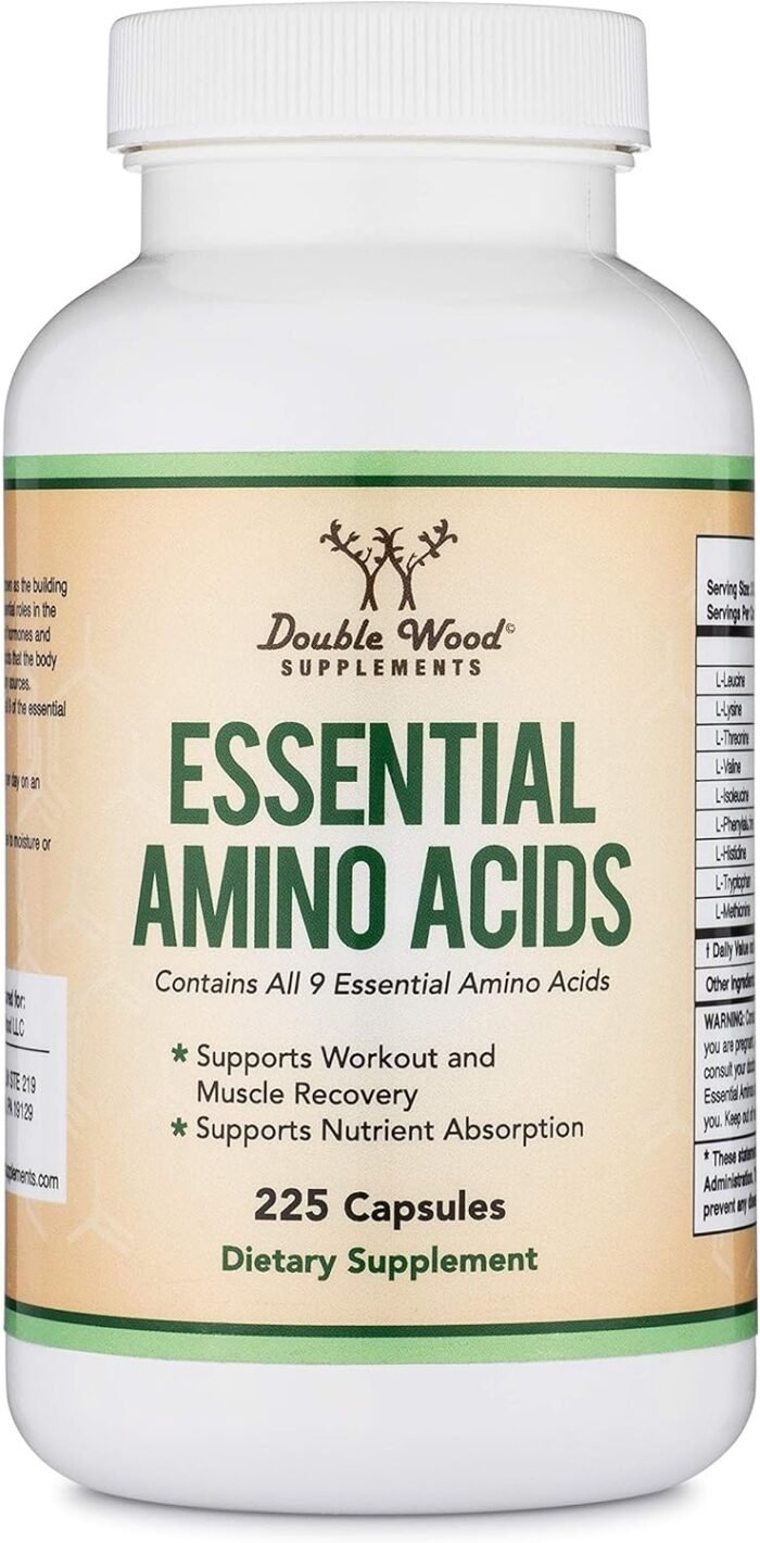 Essential Amino Acids - 1 Gram Per Serving Powder Blend of All 9 Essential Aminos (EAA) and All Branched-Chain Aminos (BCAAs) (Leucine, Isoleucine, Valine) 225 Capsules, Gluten Free by Double Wood - Image 7
