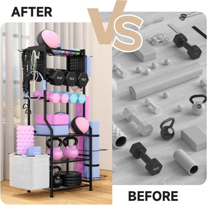 Dumbbell Rack, Home Gym Storage for Kettlebells, Yoga Mat & Strength Training Equipment, Weight Rack With Peg Board Organizer, Workout Gym Equipment Storage - Image 9