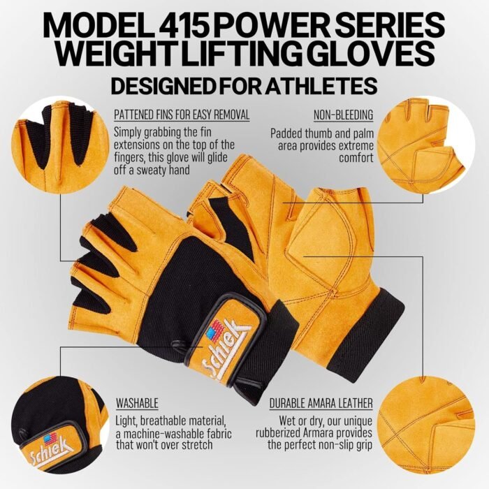 Schiek Sport Model 415 Power Lifting Fingerless Glove - Long Lasting Weight Lifting Grip Gloves - Image 4