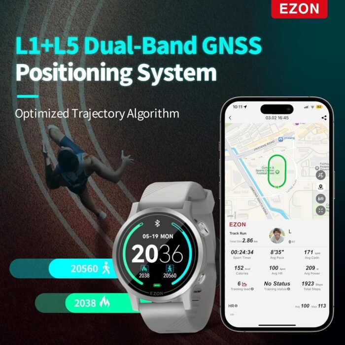 EZON R7 GPS Running Watch,Dual-Band GNSS,Optical Heart Rate Monitor,Over 28 Workout Modes,Training & Fitness Assessment,Lightweight Sports Watch for Triathlon,Marathon,Trail Run (Upgraded) - Image 4