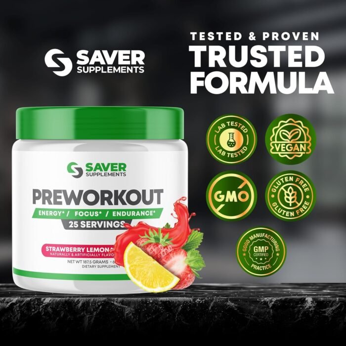 Pre Workout Powder with Beta Alanine, Creatine Monohydrate, BCAA, L Citrulline, L Arginine and Caffeine - Strawberry Lemonade Flavor - 25 Servings - Image 9