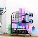 Dumbbell Rack, Weight Rack for Home Gym, 400LBS Metal Home Gym Storage with Lockable Wheels & 4 Adjustable Hooks, Weight Stand for Yoga Mat Storage, Dumbbells, Kettlebell, Foam Roller - Image 9