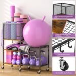 5 Tier Dumbbell Rack, Yoga Mat Storage Holder, Home Gym Storage Rack, Workout Equipment Storage Organizer, Weight Storage Holder Rack with Hooks and Wheels - Image 6