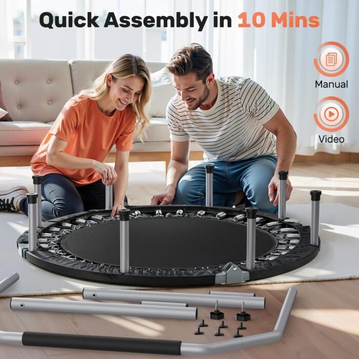 BCAN 40/48" Foldable Mini Trampoline Max Load 330lbs/440lbs, Fitness Rebounder with Adjustable Foam Handle, Exercise Trampoline for Adults Indoor/Garden Workout - Image 7