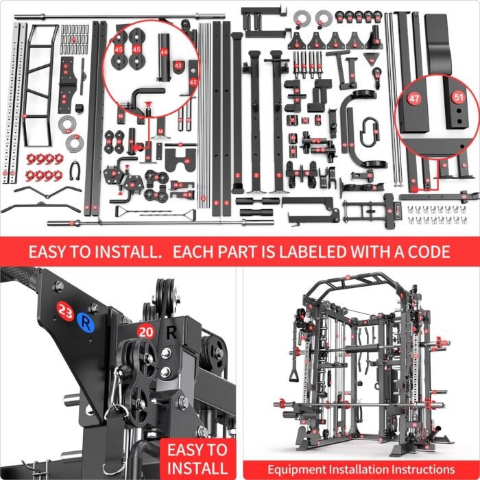 Smith Machine，Multi-Function Squat Rack Power Cage with Cable Crossover System,with Optional Weight Bench, Olympic Barbell Weight Set, for Home Gym - Image 9
