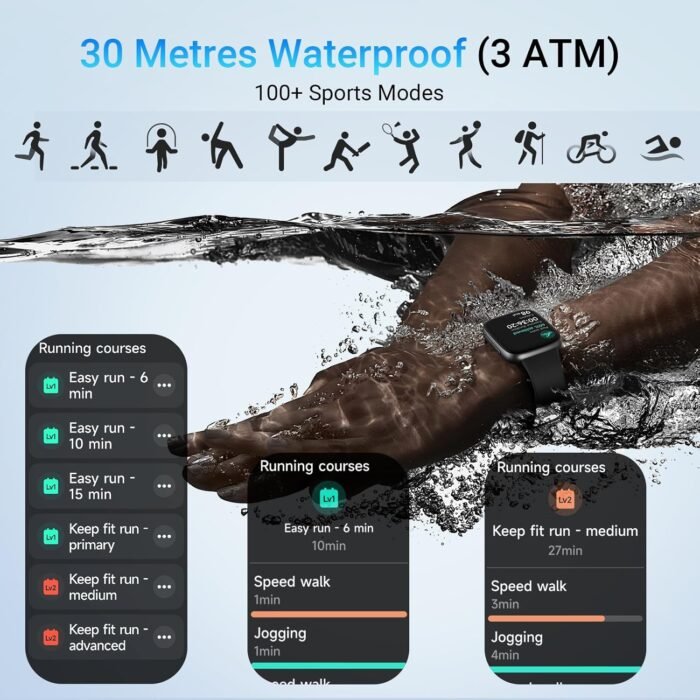 Tensky Smart Watch for Men/Women Android & iPhone, AI Voice, 1.85" AMOLED Screen Fitness Tracker with Bluetooth Call, 3ATM Waterproof Heart Rate/Sleep/SpO2 Monitor, Pedometer, 100+ Sport Modes - Image 8
