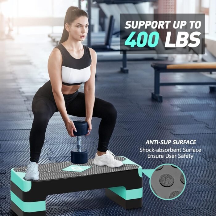 Aerobic Exercise Step, Adjustable Aerobic Stepper for Exercise, Workout Step Platform for Step Up, 26.5" Step Deck with 4” 6” 8” Adjustable Height Risers, Women Home Gym Cardio Fitness - Image 3