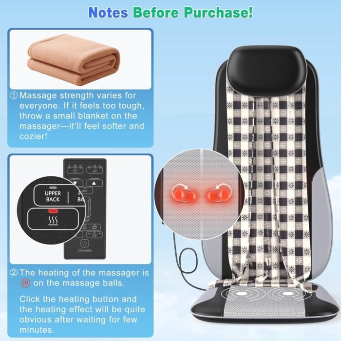 Shiatsu Back Massager with Heat, Massager Chair Pad for Pain Relief Deep Tissue with Smart Timer, Kneading Seat Cushion Vibration for Office, Home, and Travel Use - Image 9