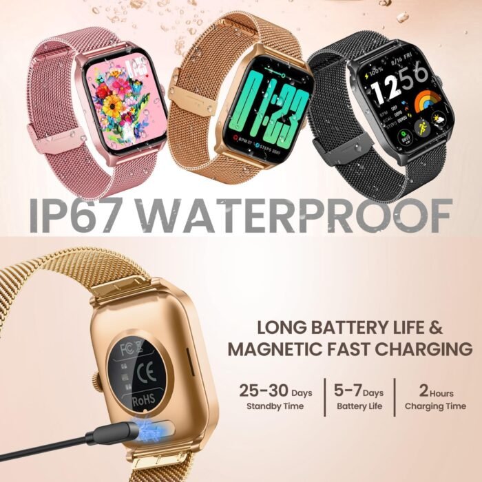 Smart Watches for Women Android iOS Phones: Gold Smartwatch for Women 1.83" Touchscreen with Answer/Make Call Waterproof Heart Rate Blood Pressure Sleep Sport Alarm Pedometer Calorie Fitness Tracker - Image 8