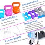 Dumbbell Rack, Yoga Mat Storage Rack - Weight Rack for Dumbbells, Home Gym Storage Rack for Yoga Mat, Dumbbells and Kettlebells, All in One Workout Equipment Storage with Caster Wheels - Image 5