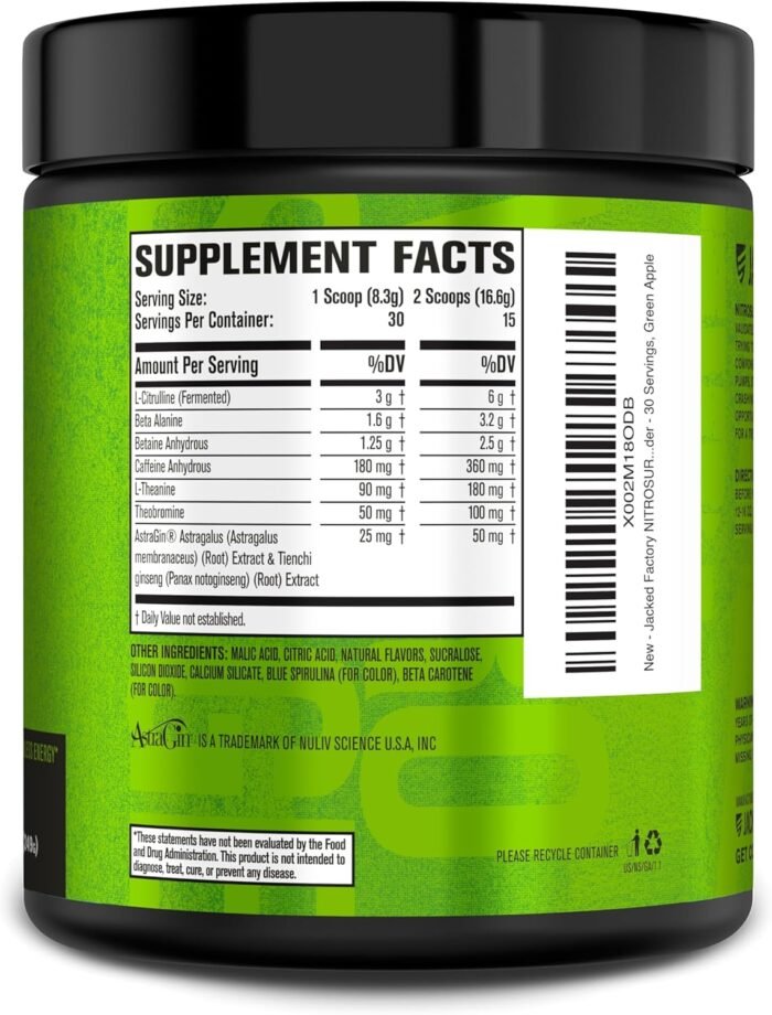 Jacked Factory NITROSURGE Pre Workout Supplement - Endless Energy, Instant Strength Gains, Clear Focus, Intense Pumps - NO Booster & Powerful Preworkout Energy Powder - 30 Servings, Green Apple - Image 10