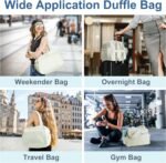 Puffer Gym Bag for Women, Travel Duffle Bag for Airplanes with Wet Pocket, Small Weekender Bags for Women, Carry on Workout Overnight Duffel Bag for Hospital, Sport, Yoga, White - Image 3