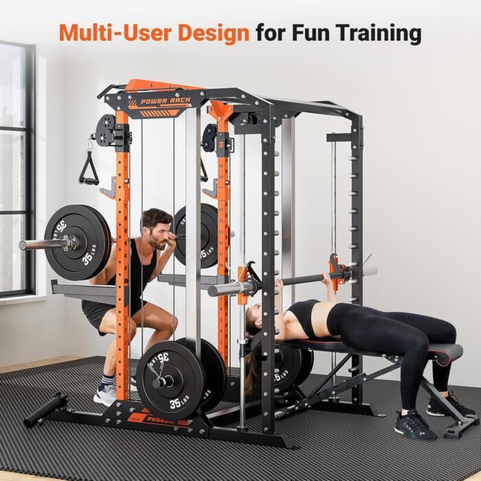 YOLEO Smith Machine with Independent Dual-Pulley System, 1700LBS Adjustable Cable Crossover Squat Rack, Multi-Functional Power Cage for Home Gym with More Workout Equipment LAT Pulldown Bar & Dip Bar - Image 4