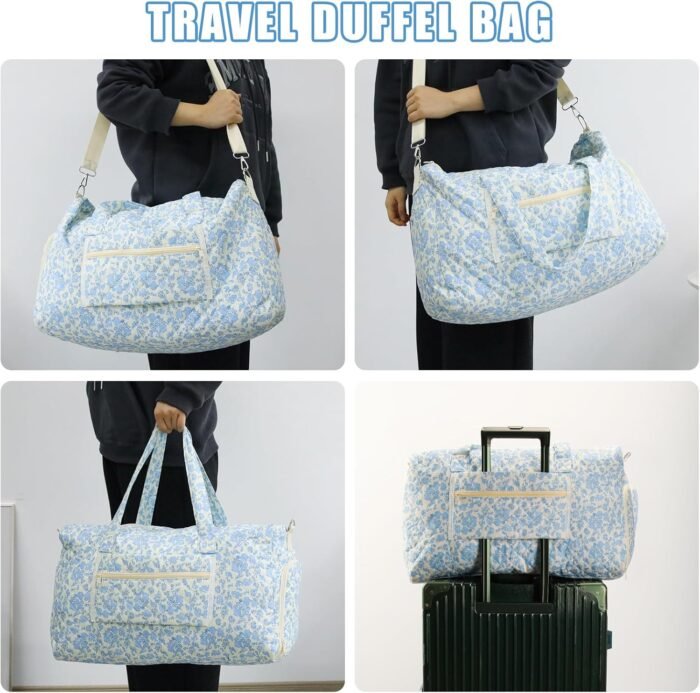 Travel Duffle Bag, Weekender Overnight Quilted Duffle Bag for Women, Large Capacity Duffel Bag with Shoe Compartment, Gym Tote Bags with Dry and Wet Separation (2 Pcs) - Image 5