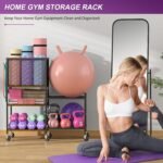5 Tier Dumbbell Rack, Yoga Mat Storage Holder, Home Gym Storage Rack, Workout Equipment Storage Organizer, Weight Storage Holder Rack with Hooks and Wheels - Image 4