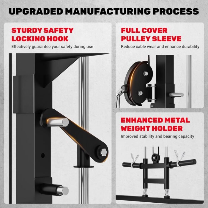 Smith Machine, 2000LBS M11 Multi-Function Squat Rack Power Cage with Cable Crossover System and Smith Bar, All-in-One LAT Pull-Down Machine for Home Gym - Image 5