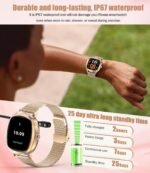 Women's 2pc Band Sports Watch/Smart Watch 1.72" Fitness Tracker with Heart Rate Monitor, 100+ Sports Modes, Sleep Tracking, 7-Day Battery, IP68 Waterproof (Gold) - Image 7