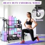 Mythinglogic Yoga Mat Storage Racks,Home Gym Storage Rack for Dumbbells Kettlebells Foam Roller, Yoga Strap and Resistance Bands, Workout Equipment Storage Organizer With Hooks and Wheels - Image 8