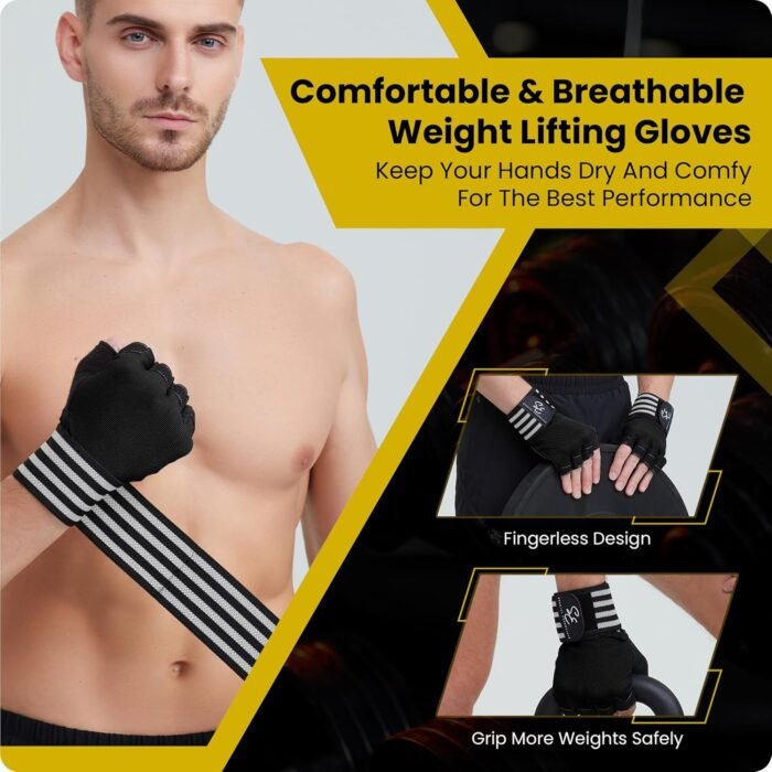 Special Essentials Workout Gym Gloves for Men and Women – Fingerless Exercise Gloves with Non-Slip Padding and Wrist Strap – Perfect for Weightlifting, Cycling & Training - Image 5