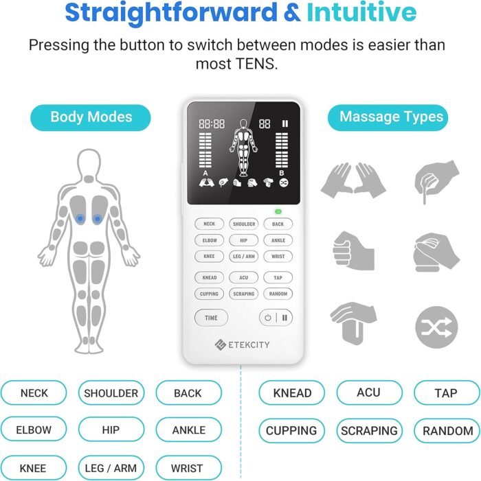 Etekcity FSA HSA Store Eligible 4-Output TENS Unit, Muscle Stimulator Machine for Pain Relief Physical Therapy, Back, Nerve, Sciatica, Neck, Shoulder,Period Cramp Relaxer,Rechargeable Electric Device - Image 5