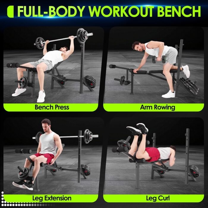 ANCHEER Foldable Weight Bench with Squat Rack Adjustable Bench Press Set for Home Gym Strength Training with Leg Developer, Weight Storage Rod Suitable for 1 & 2 Inch Plates - Image 8