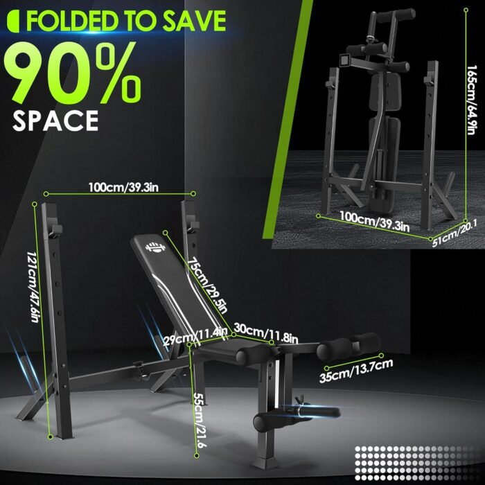 ANCHEER Foldable Weight Bench with Squat Rack Adjustable Bench Press Set for Home Gym Strength Training with Leg Developer, Weight Storage Rod Suitable for 1 & 2 Inch Plates - Image 7