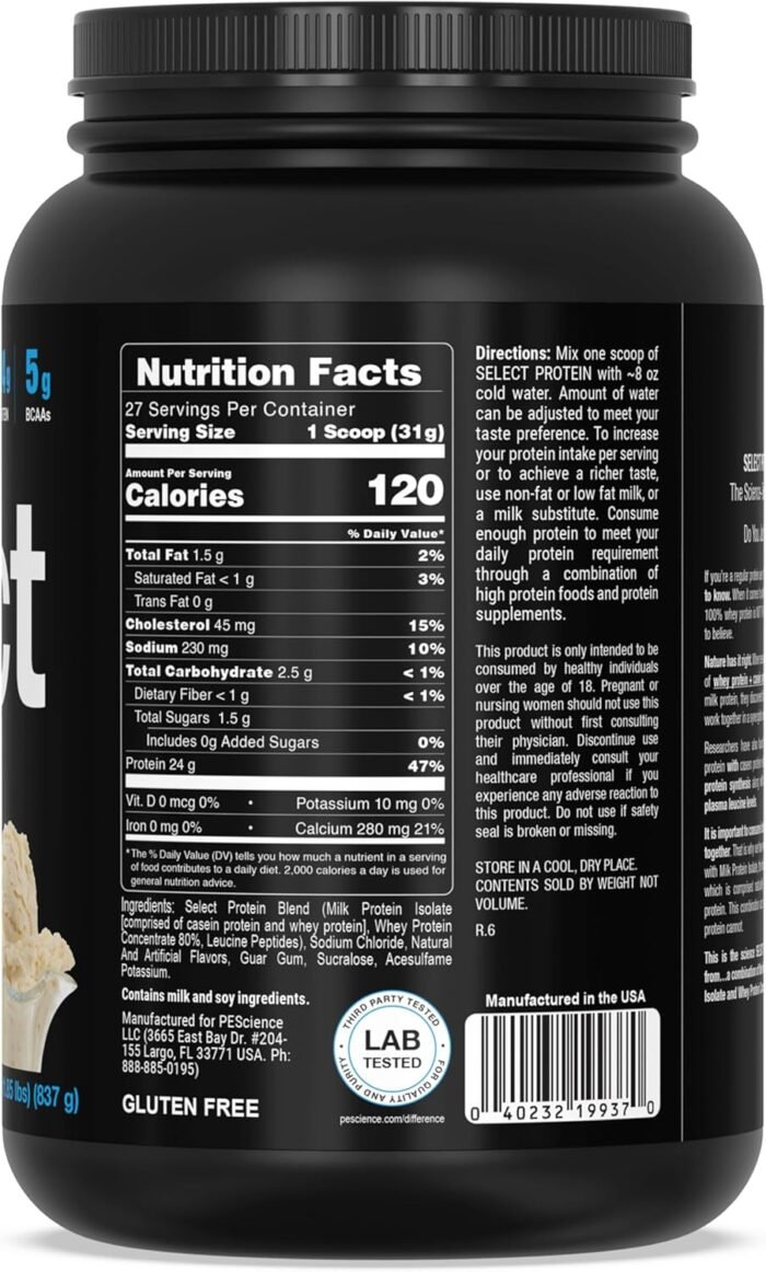 PEScience Select Protein Powder, Whey and Casein Blend, Clean Protein Powder for Women and Men, Low Calorie, Low Carb, Keto Friendly, Gluten Free, Gourmet Vanilla, 27 Servings - Image 8