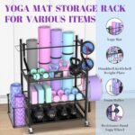 Mythinglogic Yoga Mat Storage Racks,Home Gym Storage Rack for Dumbbells Kettlebells Foam Roller, Yoga Strap and Resistance Bands, Workout Equipment Storage Organizer With Hooks and Wheels - Image 4