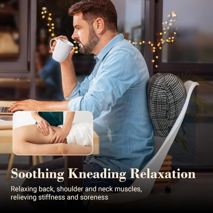 Back Massager for Pain Relief, Gifts for Women Men, Cordless 120min Neck and Back Massager, Plush Skin-Friendly Kneading Massage Pillow for Full Body Relaxation - Image 6