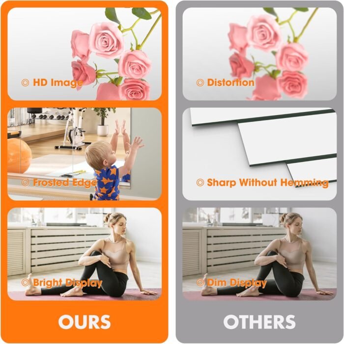 Hasipu Home Gym Mirror 55"x17"(Each)-3 PCS gym mirrors for home, gym wall mirror for fitness, garage, dance studio, 0.16in tempered glass frameless mirror-UL - Image 5