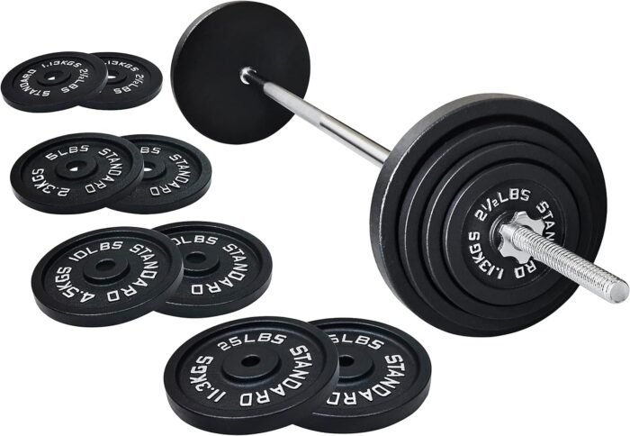 Barbell Weight Set, 5FT Standard Barbell with 1" Weight Plates (45LB-95LB Total) for Strength Training & Weightlifting, Multiple Styles - Image 2