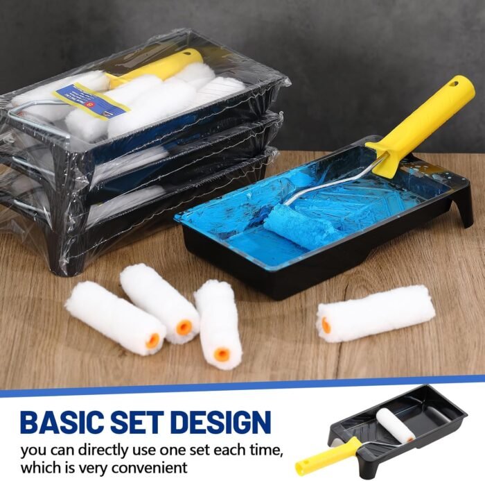 32 Pieces 4 Inch Paint Roller Kit Including 4 Inch Small Foam Roller Covers Frame Tray and Liner for Home DIY Crafts Holiday Party - Image 7