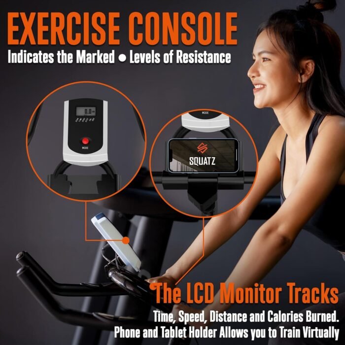 SQUATZ Cardio Cycling Exercise Bike - Indoor Workout Stationary Bike with 8 Resistance Levels, Comfortable Seat Cushion, 30 lbs Flywheel, 4-Way Adjustable Seat & Handlebar, Gym Bike for Home Workouts - Image 5