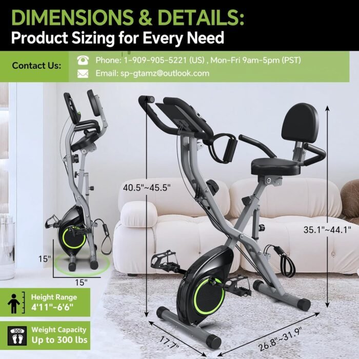 Indoor Exercise Bike for Seniors, 5 IN 1 Foldable Stationary Bike with 16-Level Magnetic Resistance and Tri-Position Ride, 300LBS Capacity, 5.5 LBS Flywheel, Designed for Home Workout - Image 5