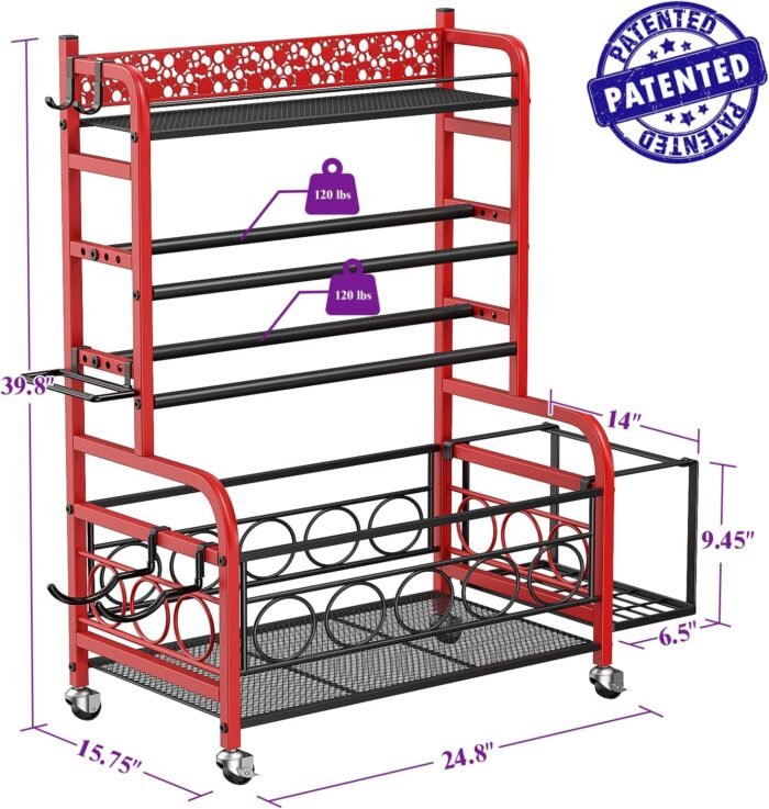 Dumbbell Rack, VOPEAK Weight Rack for Home Gym, Home Gym Storage Rack for Yoga Mat Kettlebells and Strength Training Equipment, Weight Storage Rack for Dumbbells with Wheels - Image 7