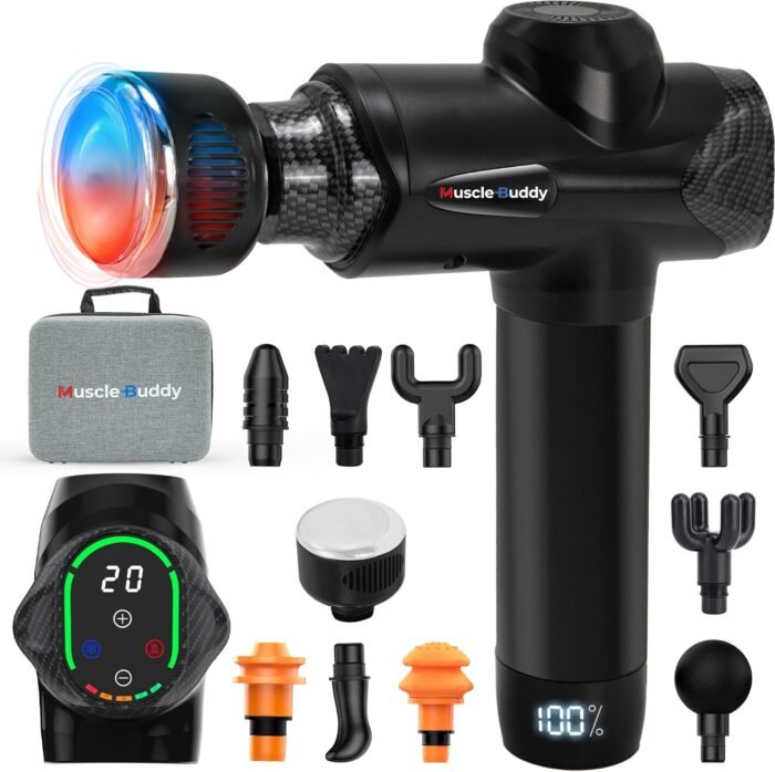 Massage Gun Deep Tissue with Heat and Cold Head, 6 Temperatures, 20 Levels & 10 Heads, Handheld Muscle Massager Gun with Carry Case, Portable Percussion Muscle Massager Gun (Black) - Image 2