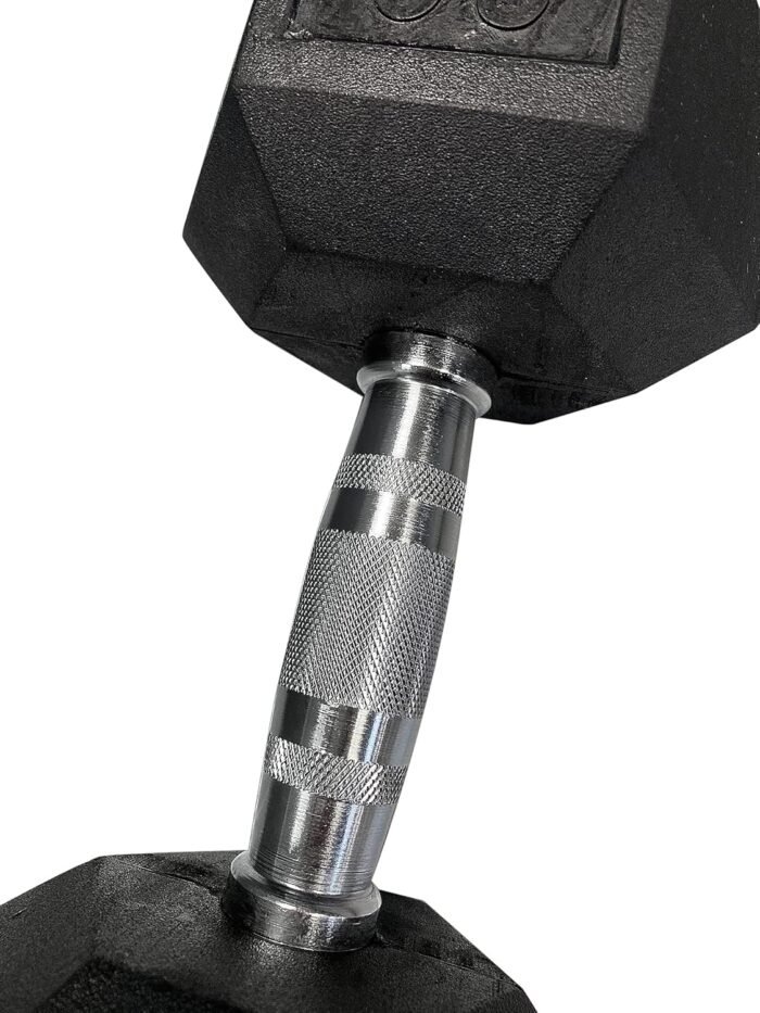 GYMENIST Single Hex Rubber Dumbbell with Metal Handles Exercise Heavy Dumbbell Workout Weights Sold As Singles (25-LB Pair), Black - Image 3