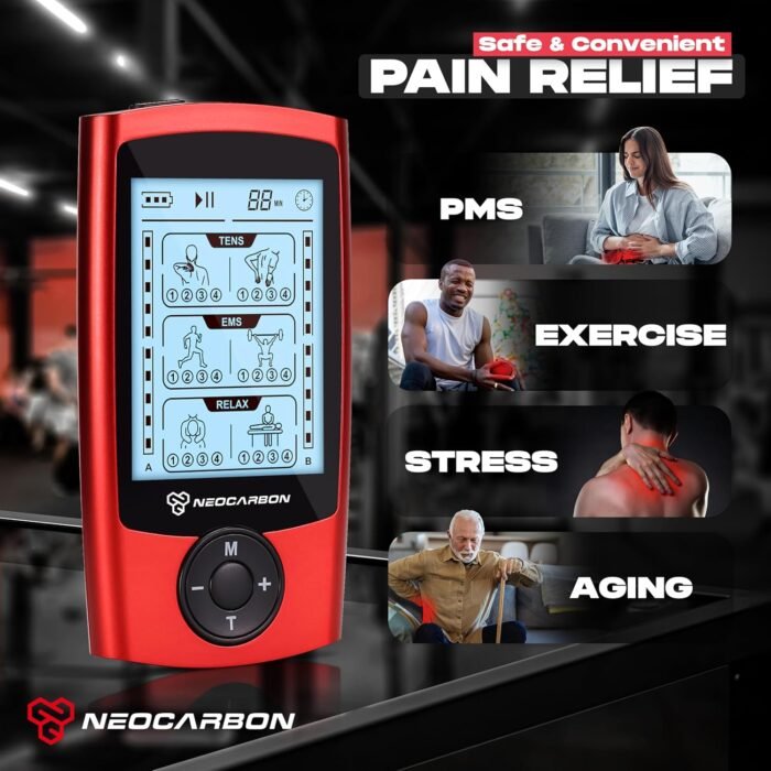 TENS Unit Muscle Stimulator, EMS Massager Machine for Shoulder, Neck, Sciatica and Back Pain Relief, Electronic Pulse Massage Physical Therapy, FSA/HSA Eligible, Red - Image 3