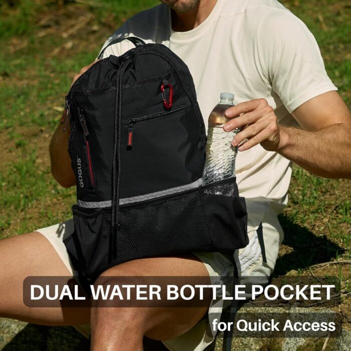 Light Gym Drawstring Backpack with Dual Water Bottle Pockets – 18L Eco-Friendly, Water-Resistant Hybrid Bag with Mesh Compartment & Reflective Details for Men & Women - Image 9