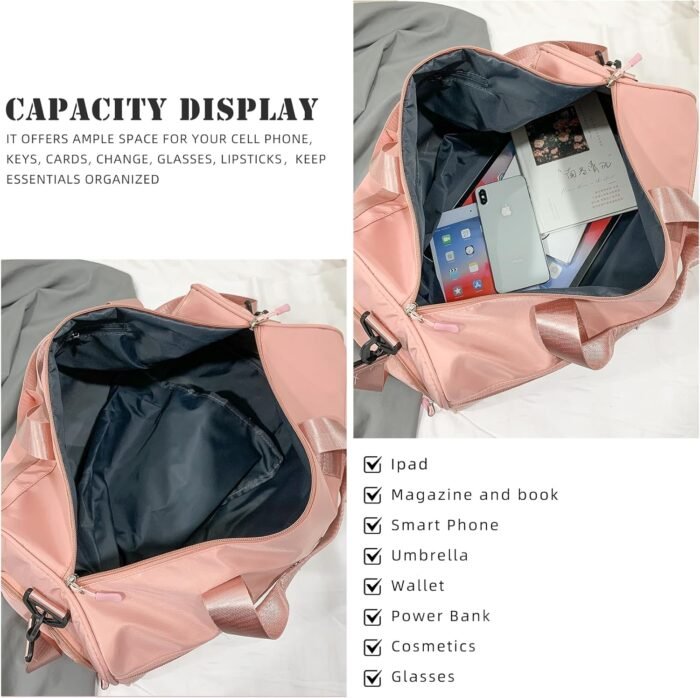 Gym Bag with Shoe Compartment, Weekender Bags for Women, Overnight Bag with Wet Pocket for Luggage Travel Workout Yoga, Black - Image 5