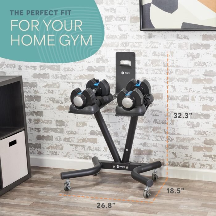 Lifepro Adjustable Dumbbell Stand Rack - Compatible with PowerFlow Plus, PowerUp Plus, and for More Brands- Phone Holder, featured Castors - Home Gym Storage and Convenient Strength Training - Image 7