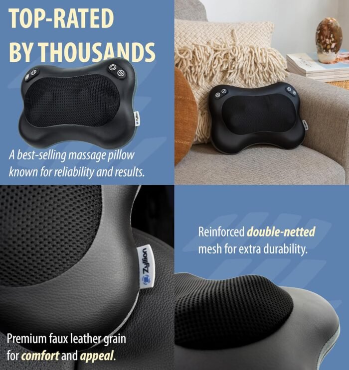 Zyllion Shiatsu Back and Neck Massager with Heat (FSA HSA Eligible) 3D Kneading 2-Speed Electric Deep Tissue Massage Pillow for Muscle Pain Relief, Arthritis, Sciatica on Shoulder, Leg, Foot ZMA-34 - Image 9
