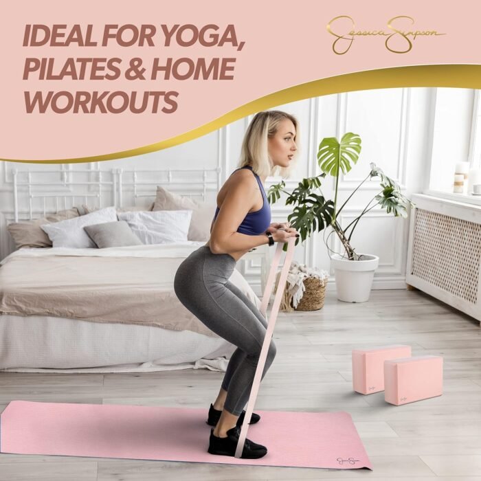 Jessica Simpson 4-Piece Yoga Kit - Pink Yoga Starter Set With Mat, Blocks, Strap - Image 3