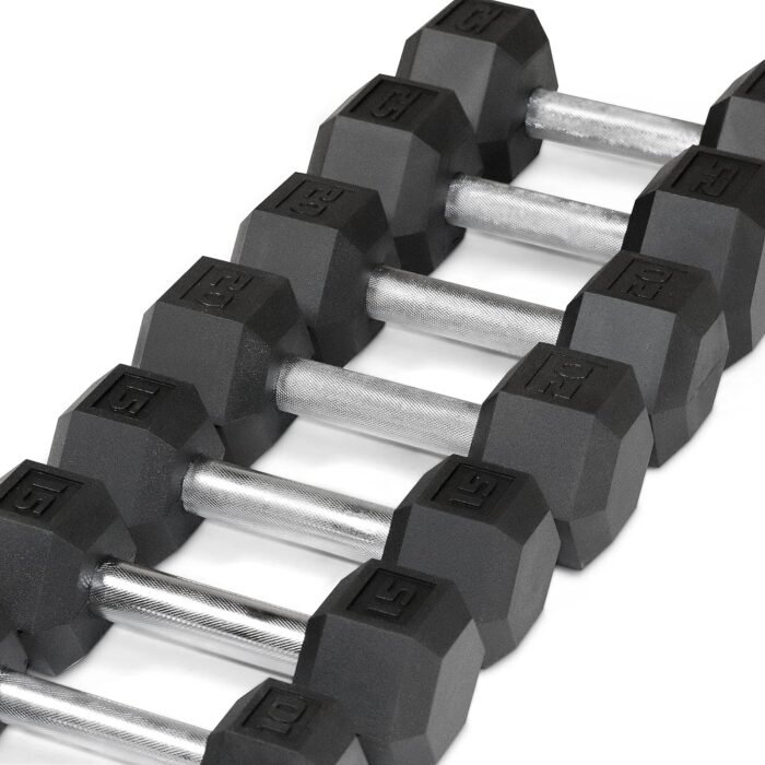 WF Athletic Supply 5-25Lb Rubber Coated Hex Dumbbell Set with A Frame Storage Rack Non-Slip Hex Shape for Muscle Toning, Strength Building & Weight Loss - Multiple Choices Available - Image 4