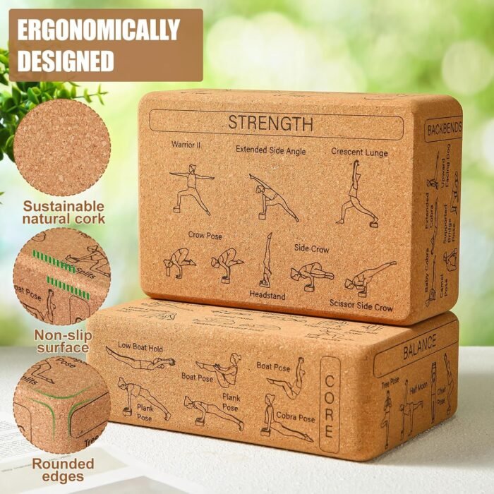 Cork Yoga Blocks 2 Pack Yoga Poses Teaching Cork Blocks, Suitable Poses for Beginners and Experts High Density Block with Non Slip Surface for Better Support, Balance Comfort (Beige) - Image 8