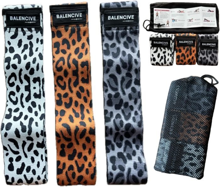 Fabric Resistance Bands Set, Leopard Print Design, Set of 3 Different Strength Exercise Bands with Carry Bag and Exercise Guide - Image 2